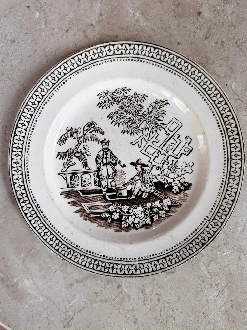 Antique TG & FB Booth Pekin Brown Transferware Plate 1883 Staffordshire England